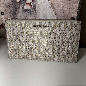 Michael Kors Gold and Cream Wristlet